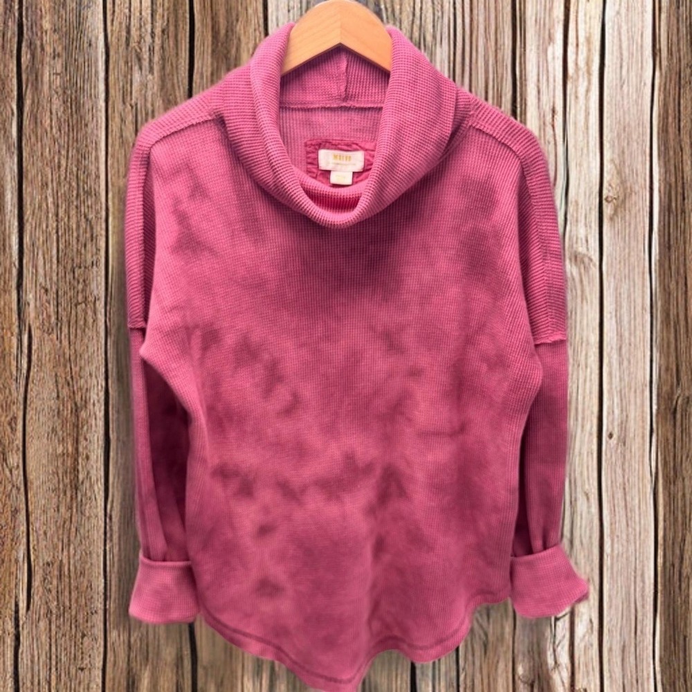 Maeve Anthropologie‎ Ainsley Cowl Neck Waffle Knit Top Pink Tie Dye Small Boho